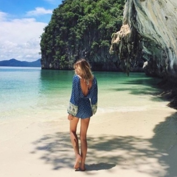 Faithfull The Brand Revolve Blue Romper - Vision Paisley Romper with Tassels - Picture 3 of 7